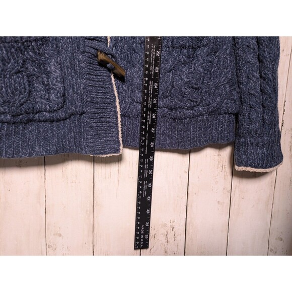 Cabela’s Blue Cable Knit Toggle Hoodie Jacket Womens Size M Cozy Sherpa Lined - Picture 8 of 9